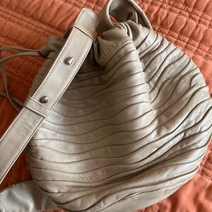 Soft Ruched Pleated Leather Tote/Bucket Bag in beige by Lupo Barcelona
